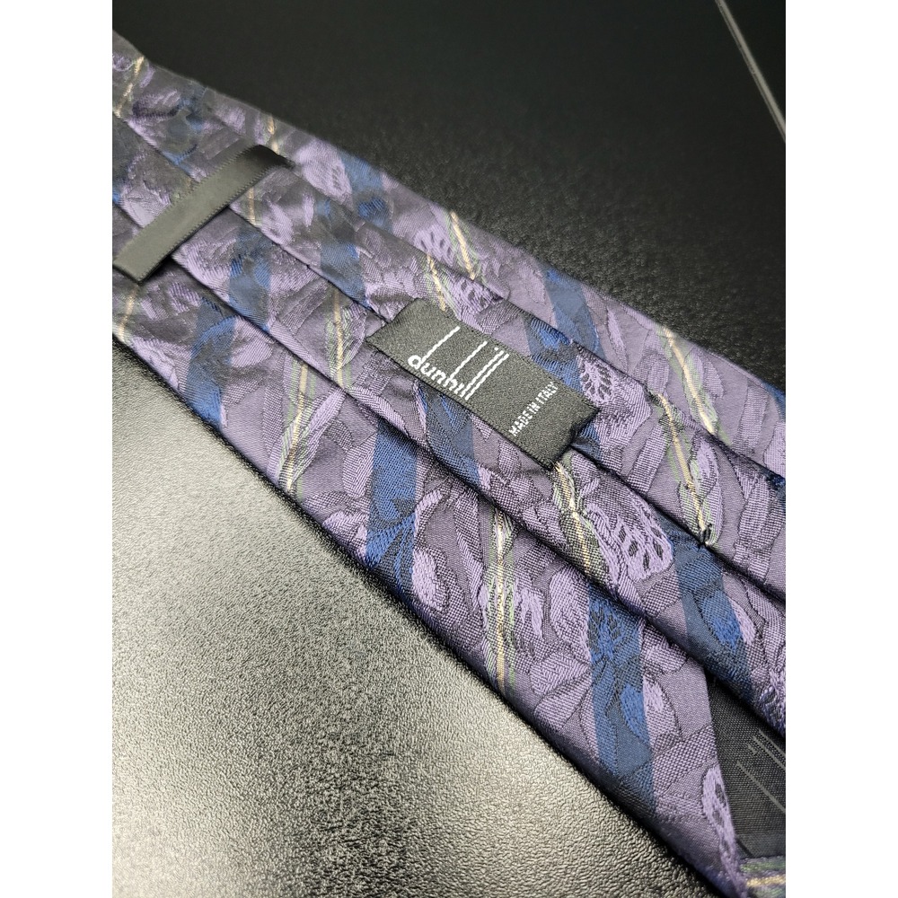 Dunhill Men's Necktie Purple Floral Stripe Silk 3.75" x 58" Excellent